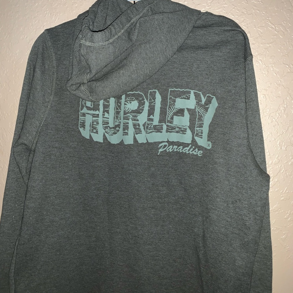 Hurley Thermal Shirt Mens Large Olive Green Hooded Thermal Pull Over Shirt
